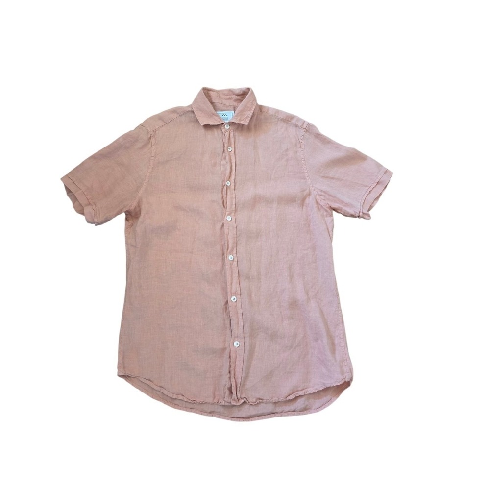 Mr Mood Linen Peach Salmon Pink Resort Preppy Old Money Button Shirt sz M-L